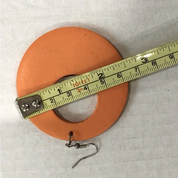 Circular designed Wood Earrings; Yellow & Orange - Picture 2 of 2